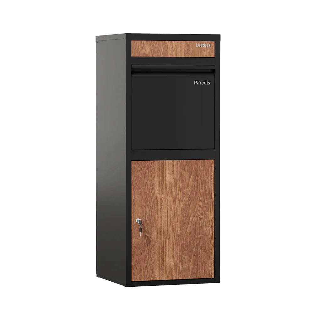 Steel Parcel Letterbox Package Lockable Storage Walnut & Black