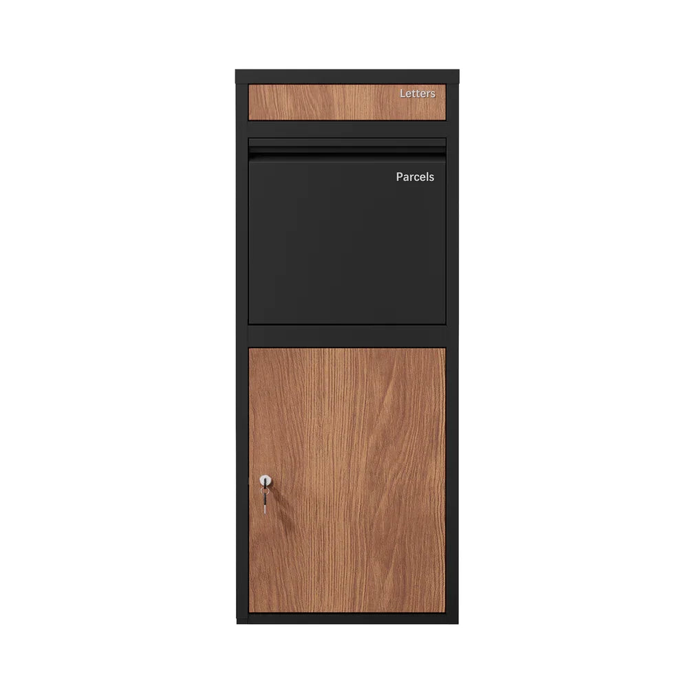 Steel Parcel Letterbox Package Lockable Storage Walnut & Black