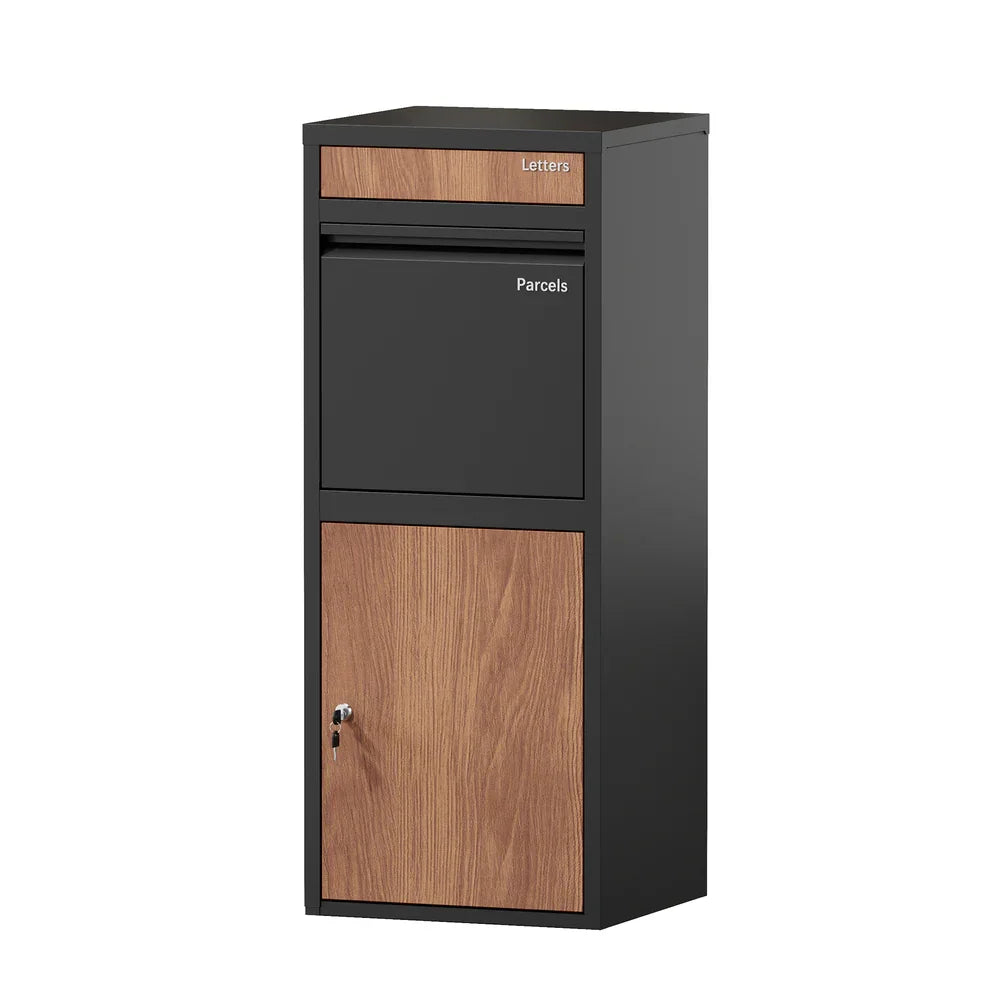 Steel Parcel Letterbox Package Lockable Storage Walnut & Black
