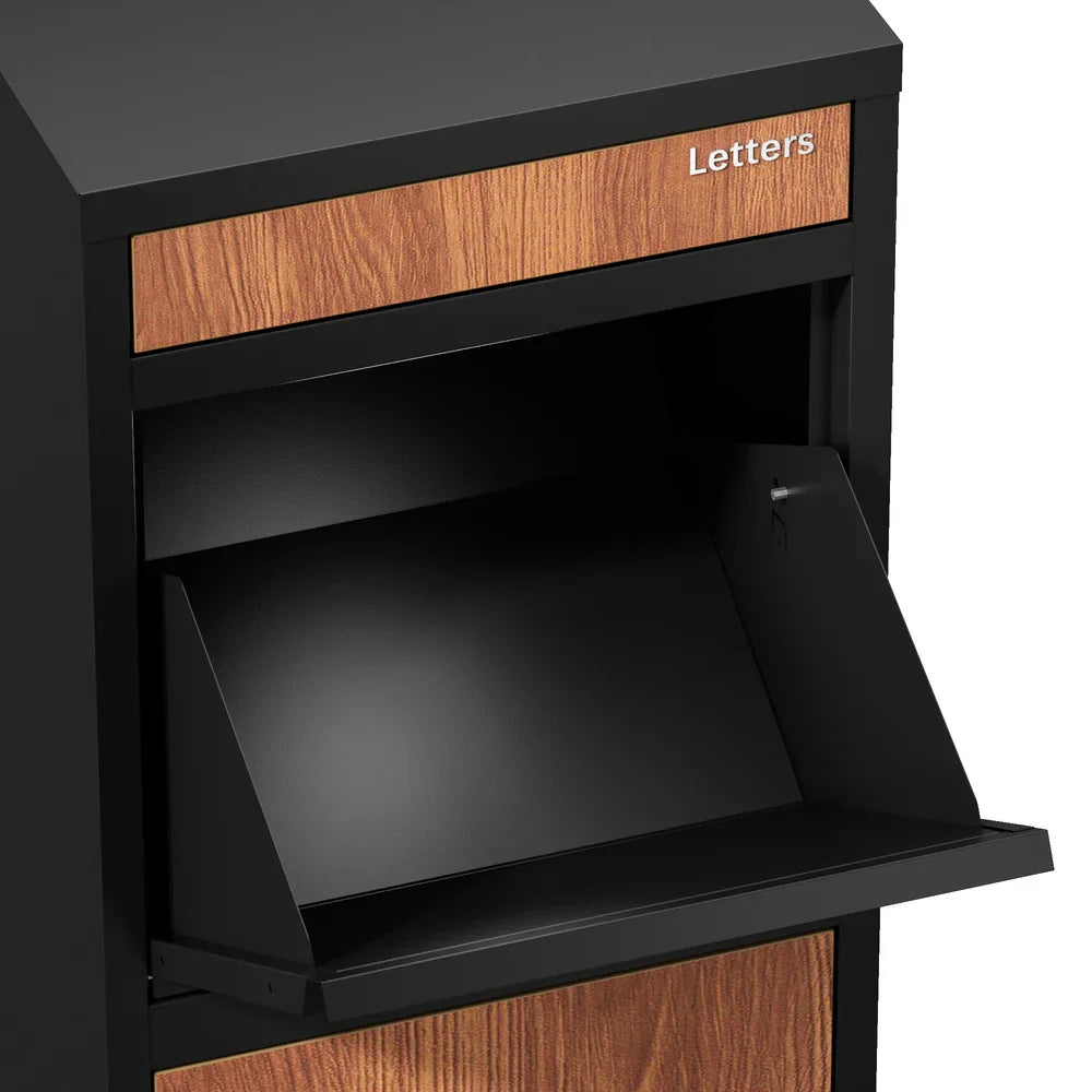 Steel Parcel Letterbox Package Lockable Storage Walnut & Black