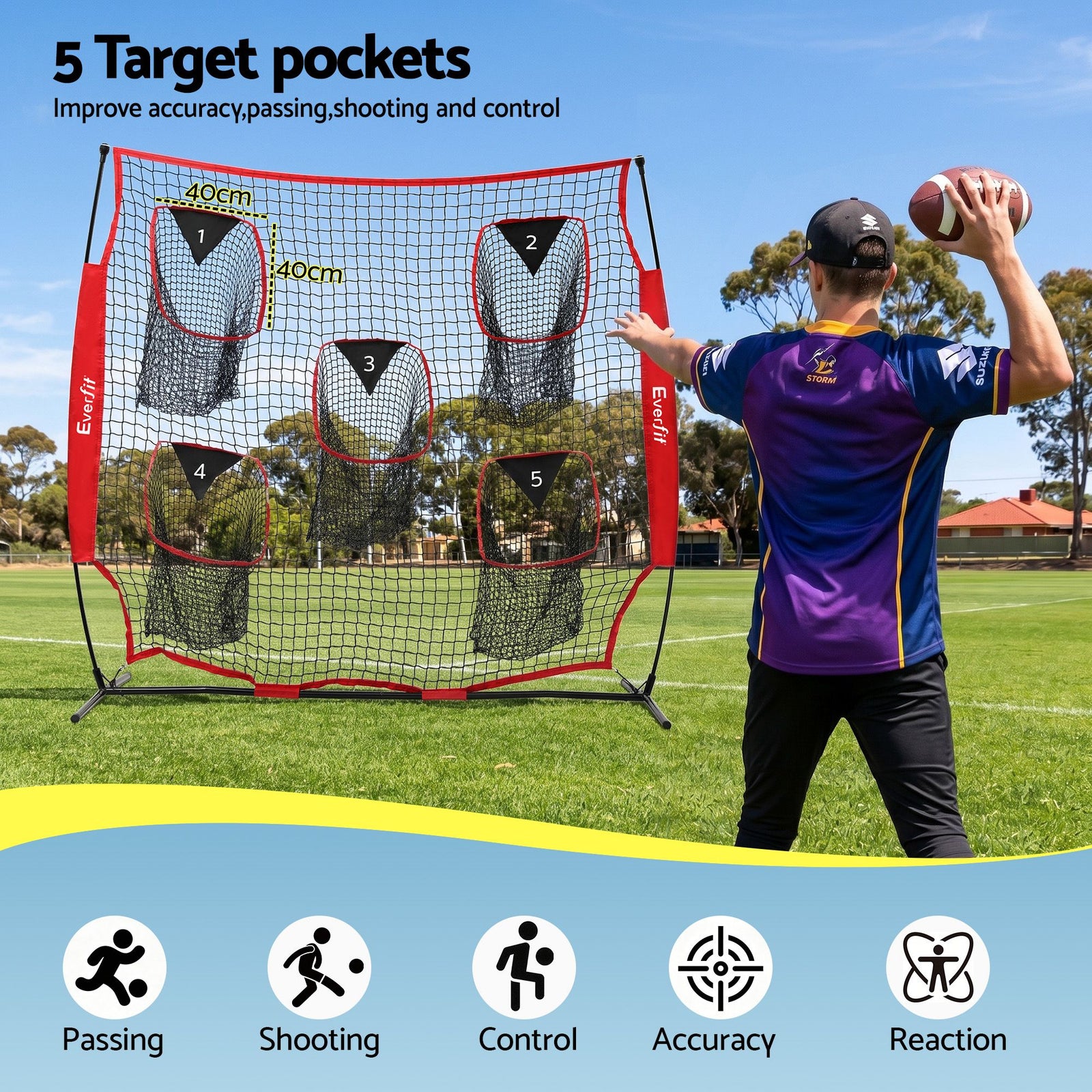 1.8m Football Training Net 5 Target Portable Soccer Goal Nets Rebounder