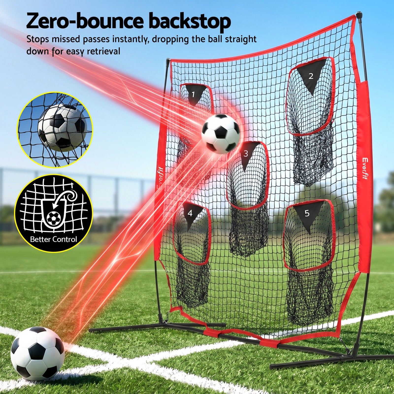 1.8m Football Training Net 5 Target Portable Soccer Goal Nets Rebounder