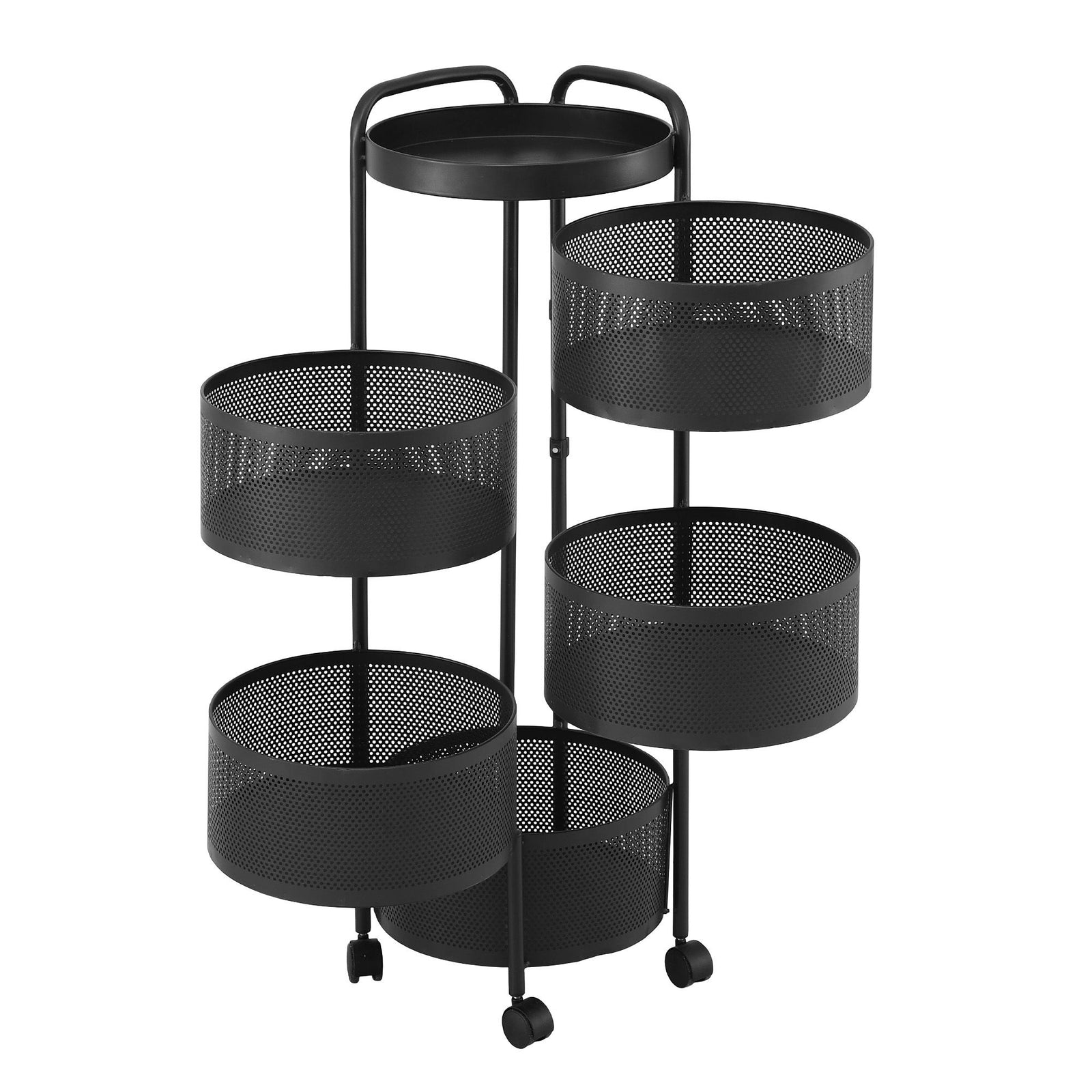 5‑Tier Rotating Storage Trolley – Round Basket Utility Cart, Black