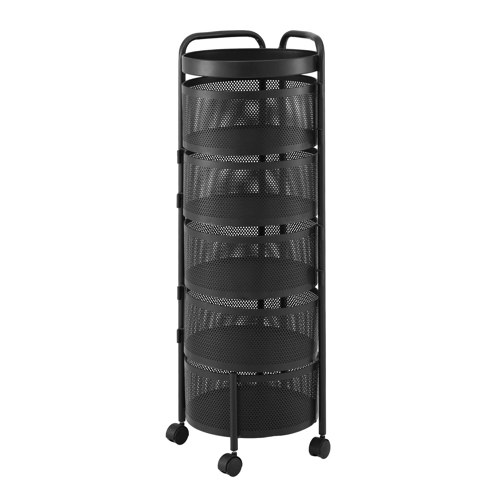 5‑Tier Rotating Storage Trolley – Round Basket Utility Cart, Black