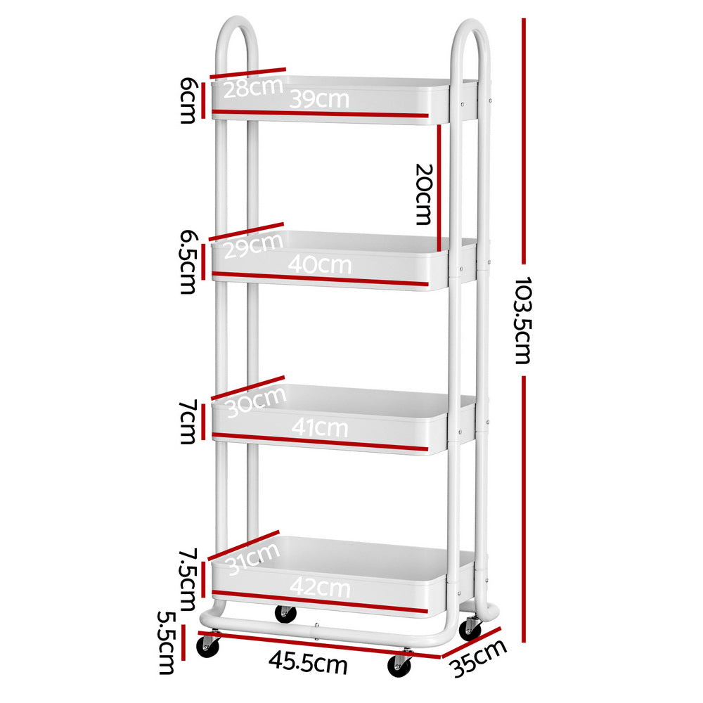 Artiss Storage Trolley Kitchen Cart 4 Tiers White