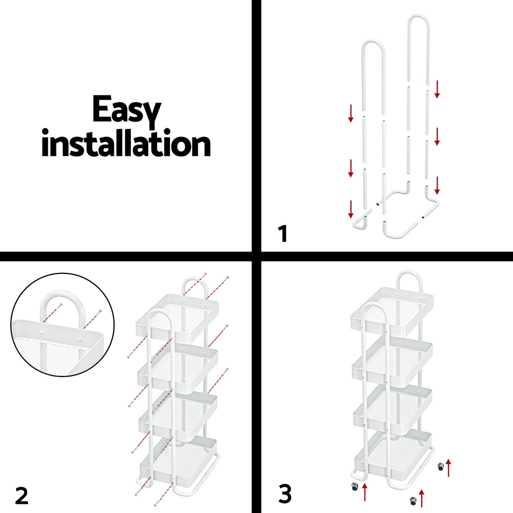 Artiss Storage Trolley Kitchen Cart 4 Tiers White