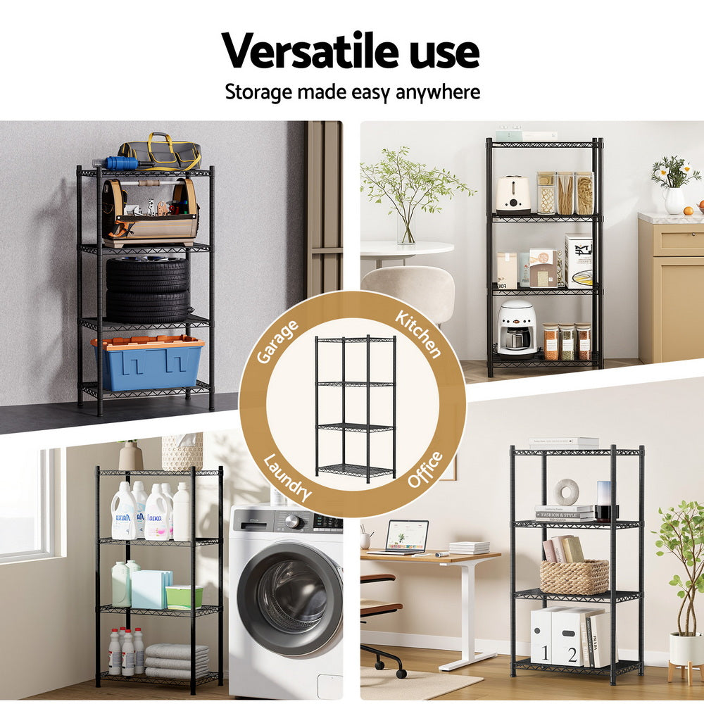 4-Tier Shelving Unit Adjustable Garage Storage Shelves Kitchen Rack Steel