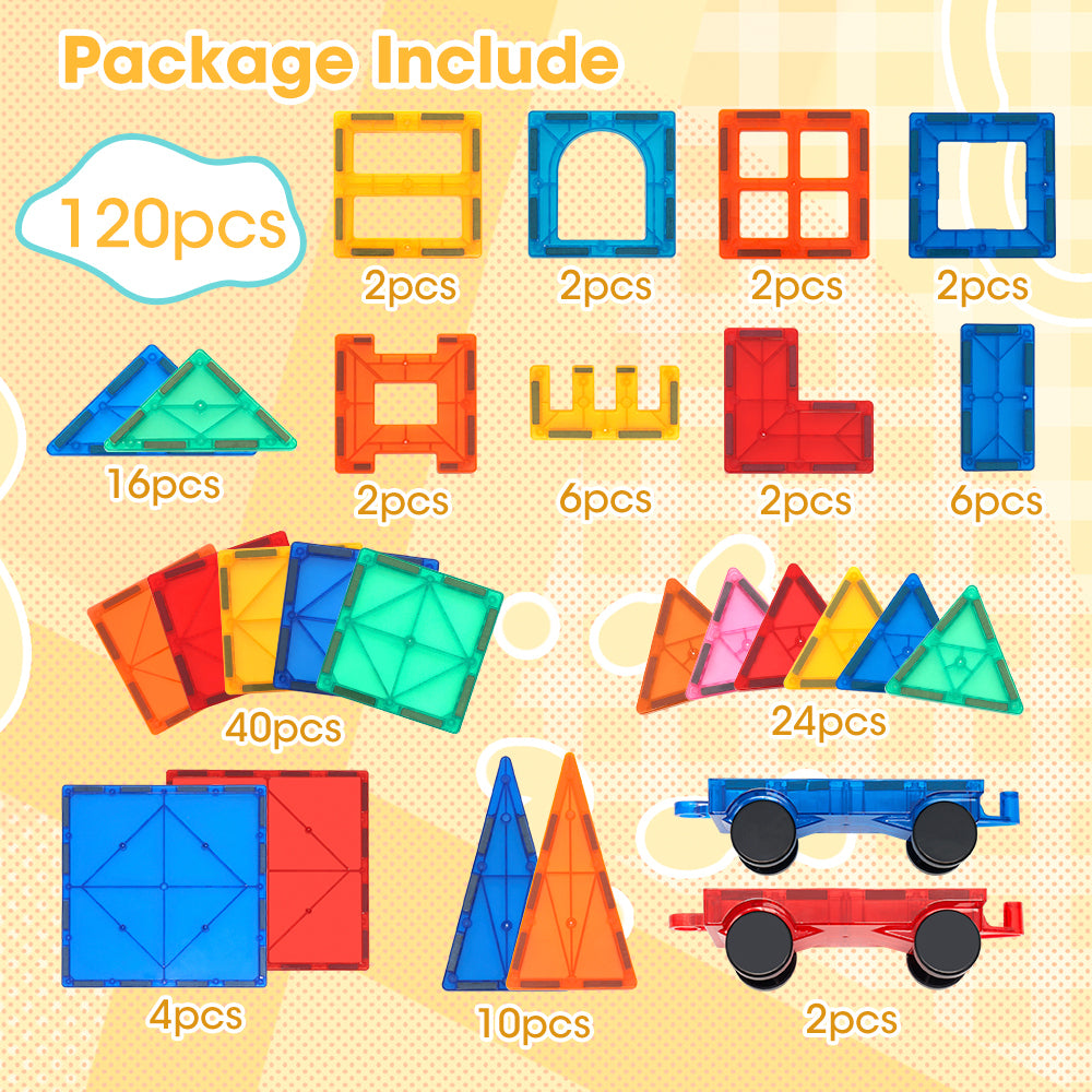 Playpals Kids Magnetic Tiles Blocks Building Educational Toys 120PCS