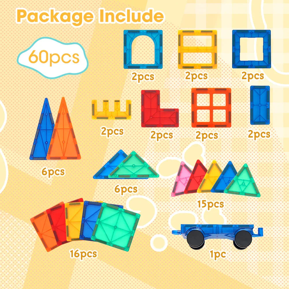 Kids Magnetic Tiles Blocks Building Educational Toys 60PCS