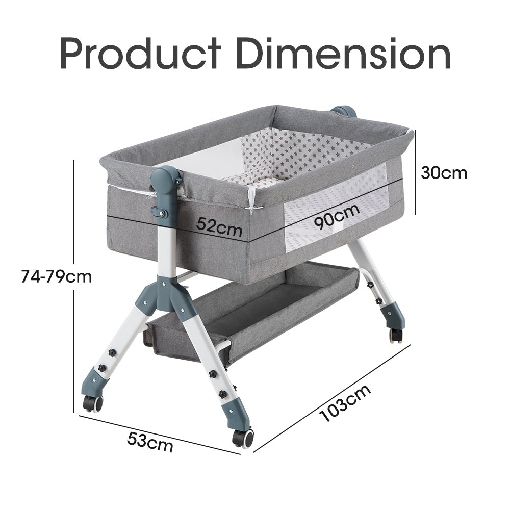 PlayPals Baby Cot Crib Bed Portable Bassinet Bedside Sleeper Adjustable
