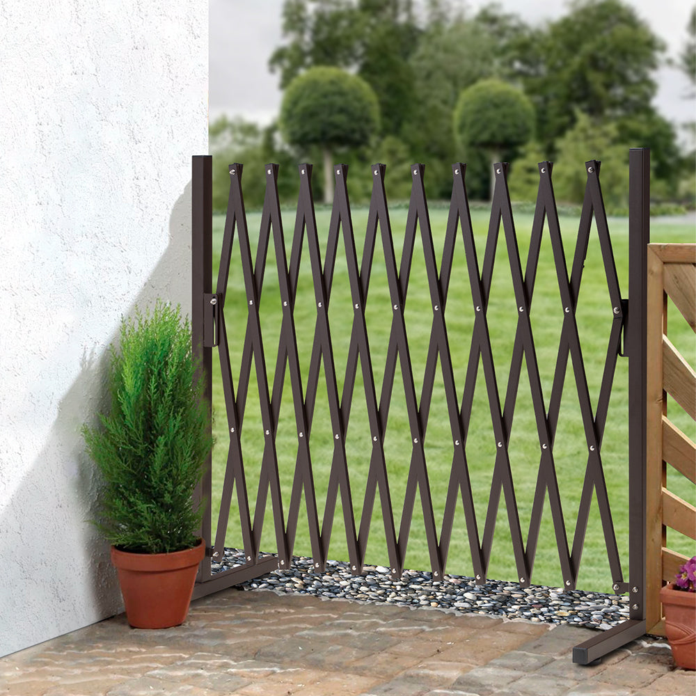 ZUNI Garden Fence Gate Expandable Barrier Indoor Outdoor Brown