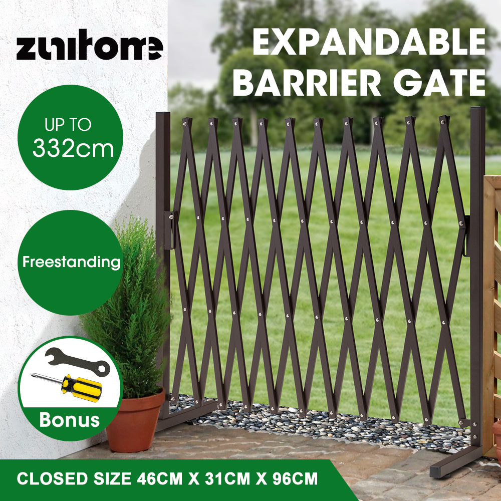 ZUNI Garden Fence Gate Expandable Barrier Indoor Outdoor Brown