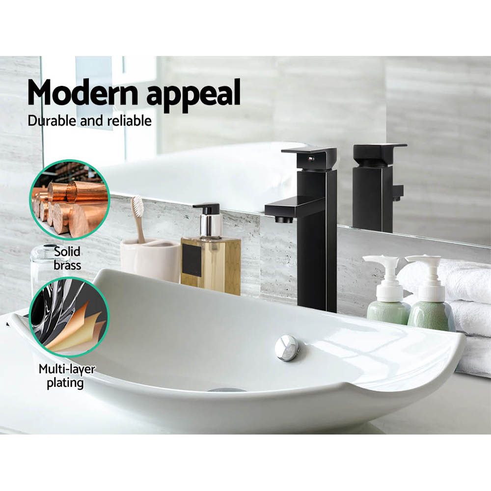 Tall Basin Mixer Tap – Matte Black Square 5‑Star WELS Brass
