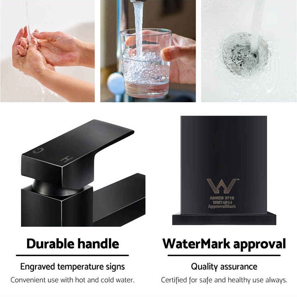 Tall Basin Mixer Tap – Matte Black Square 5‑Star WELS Brass