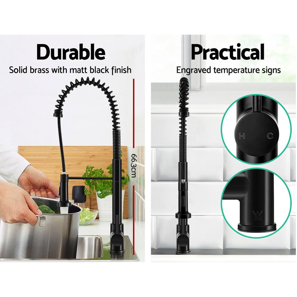 Pull Out Kitchen Mixer Tap Black 360° Swivel Gooseneck Faucet