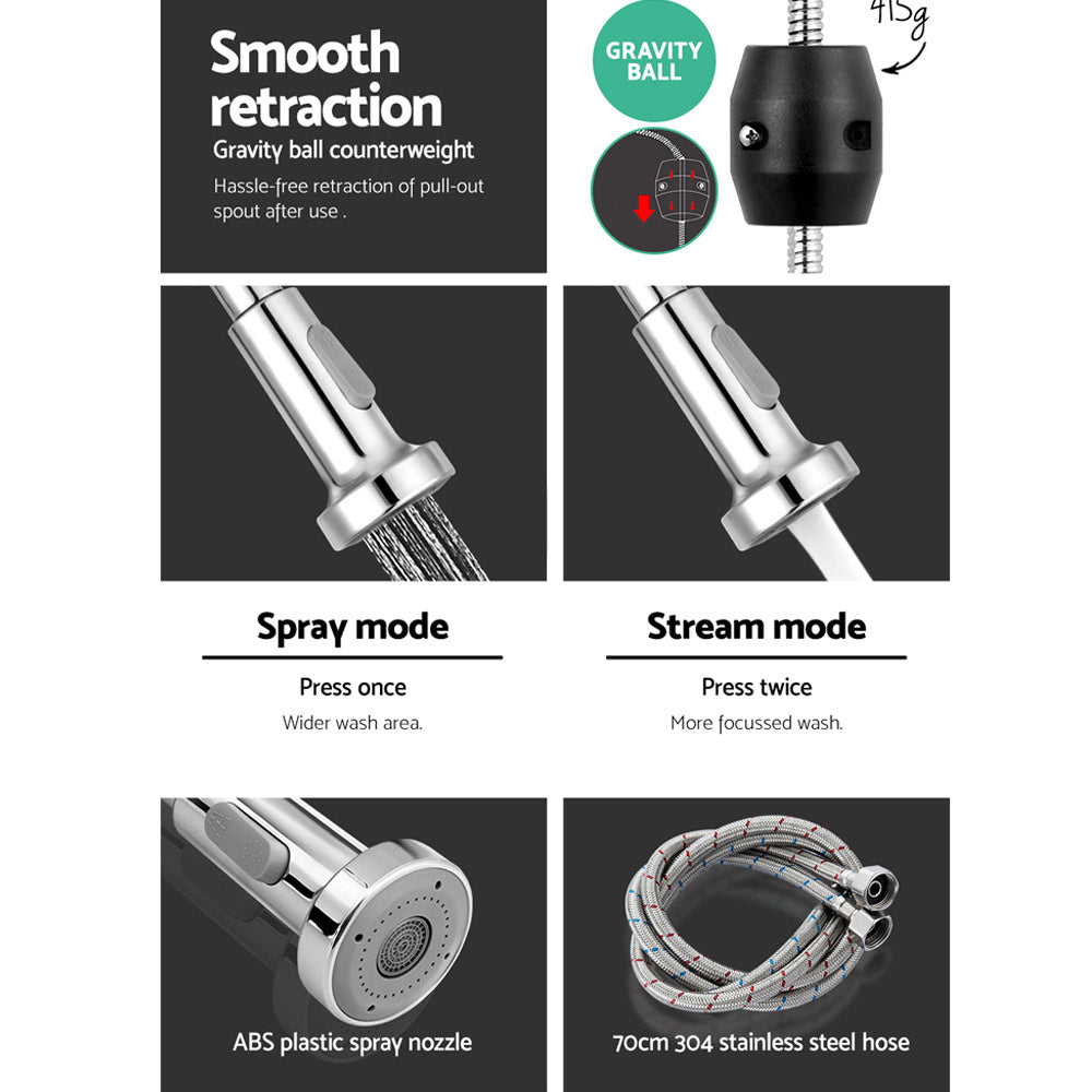 Kitchen Pull Out Mixer Tap 2 Mode Spray Faucet Chrome WELS 4 Star