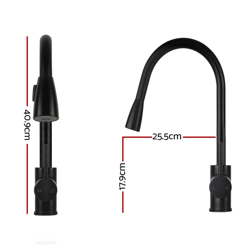 Pull‑Out Gooseneck Kitchen Mixer Tap – Black