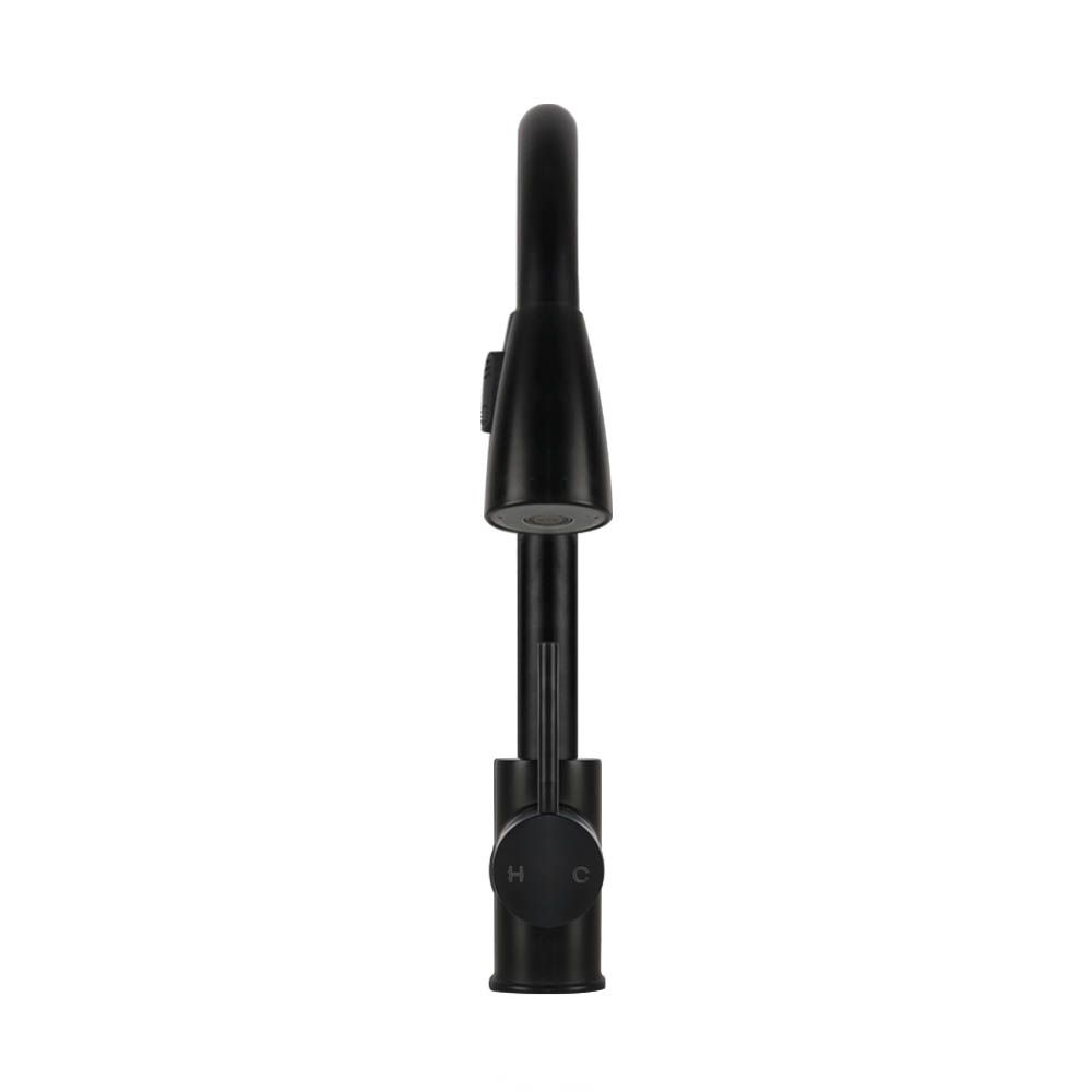 Pull‑Out Gooseneck Kitchen Mixer Tap – Black