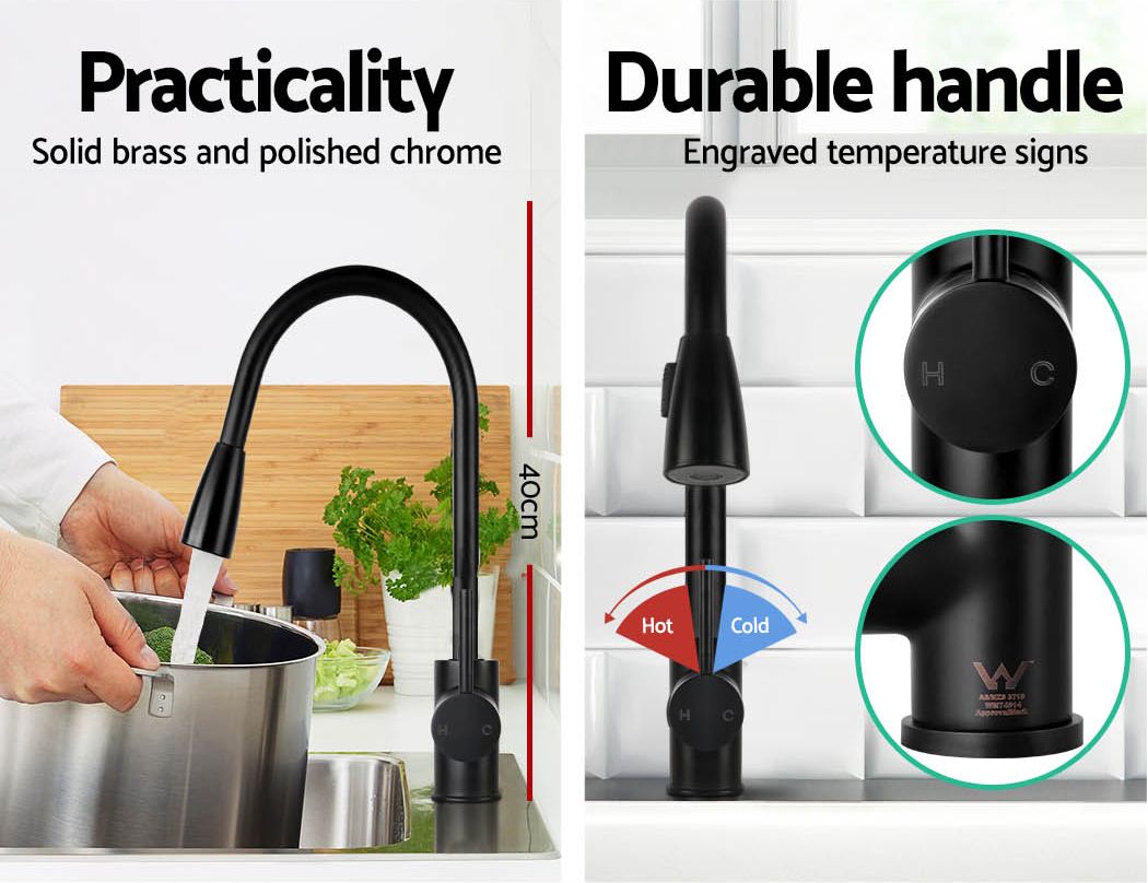 Pull‑Out Gooseneck Kitchen Mixer Tap – Black