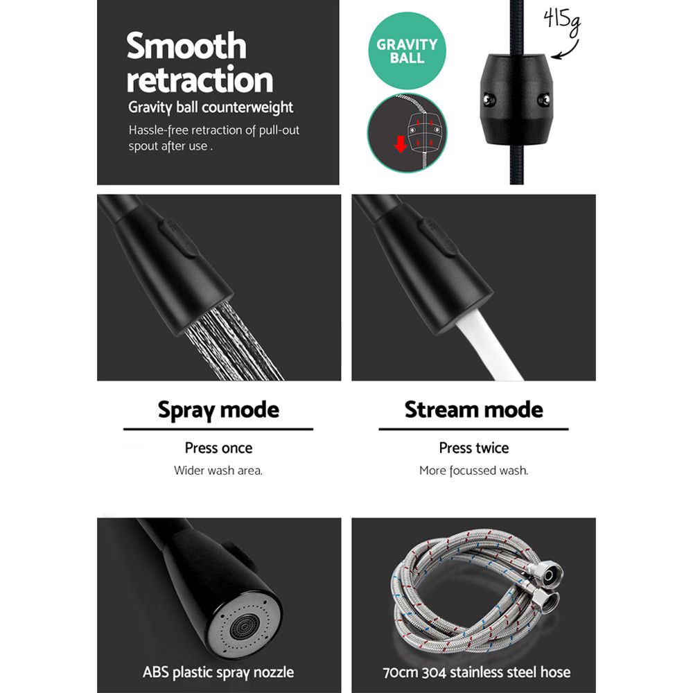 Pull‑Out Gooseneck Kitchen Mixer Tap – Black