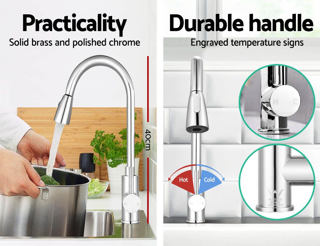 Pull‑Out Gooseneck Kitchen Mixer Tap – Chrome Finish