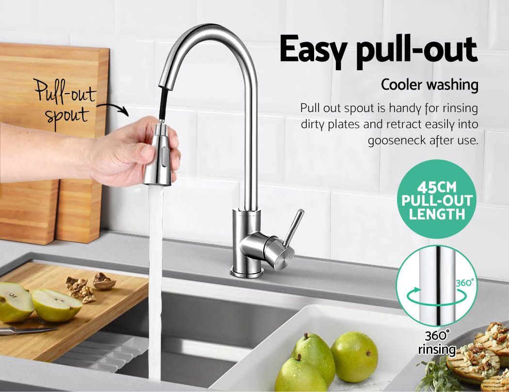 Pull‑Out Gooseneck Kitchen Mixer Tap – Chrome Finish