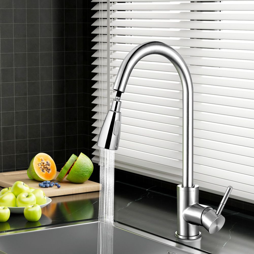 Pull‑Out Gooseneck Kitchen Mixer Tap – Chrome Finish