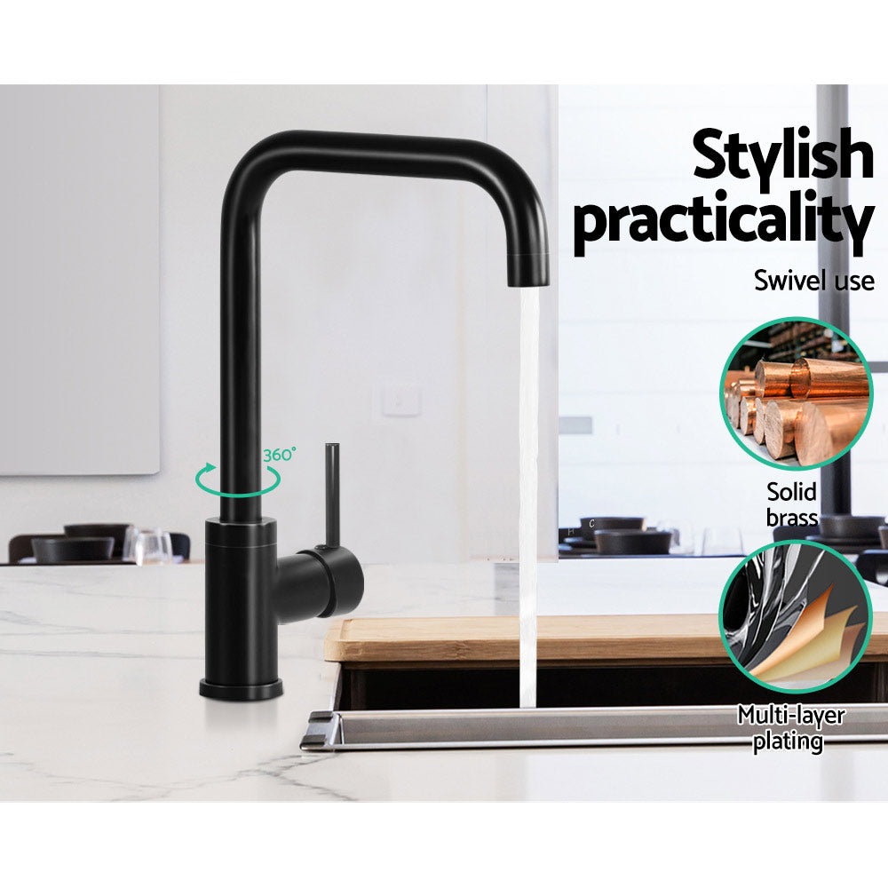 Kitchen Mixer Tap – Matte Black, 360° Swivel, WELS 4‑Star 7L/min, Brass