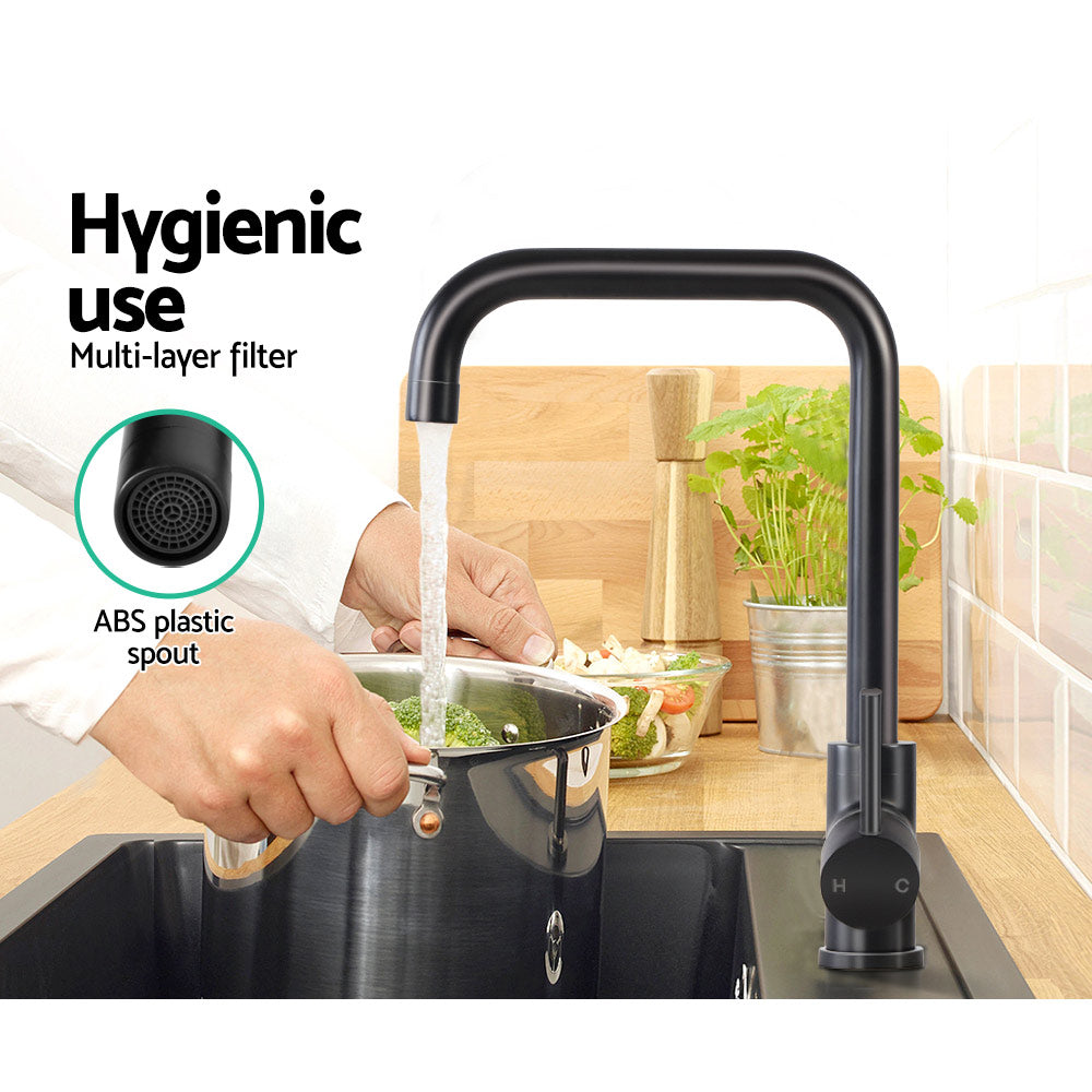 Kitchen Mixer Tap – Matte Black, 360° Swivel, WELS 4‑Star 7L/min, Brass
