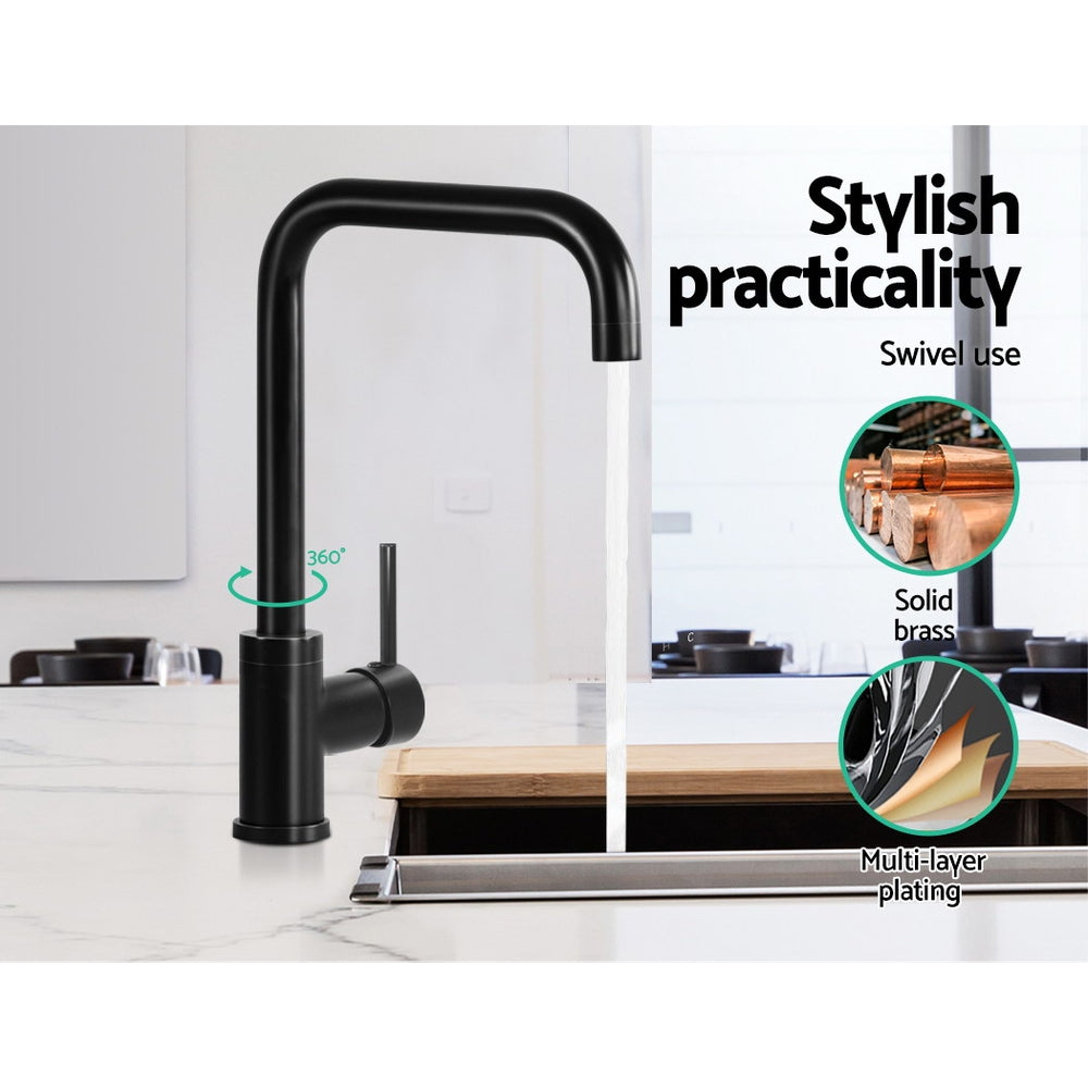 Kitchen Mixer Tap – Matte Black, 360° Swivel, WELS 4‑Star 7L/min, Brass