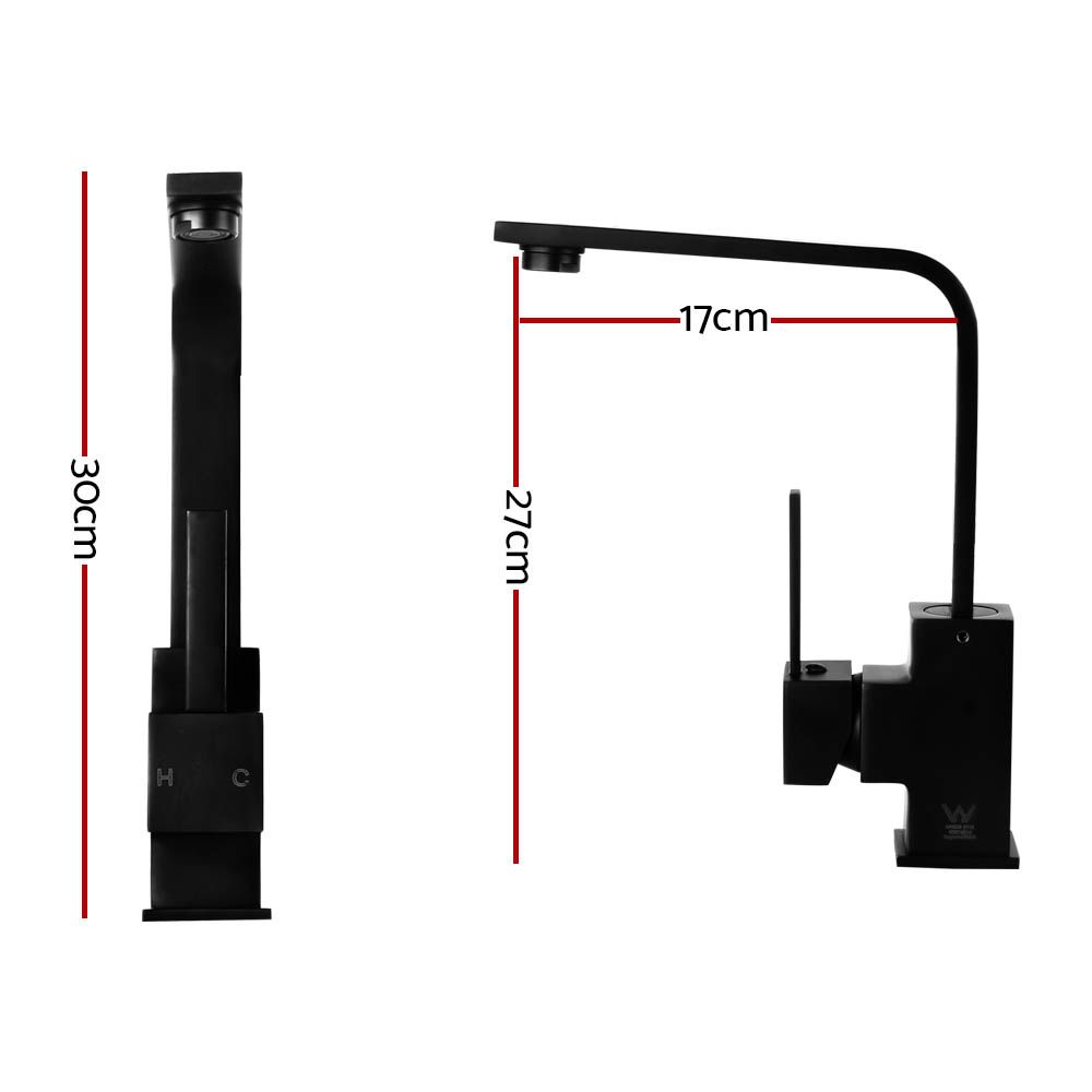 Kitchen Mixer Tap Square Gooseneck Swivel Faucet Matte Black WELS 4 Star