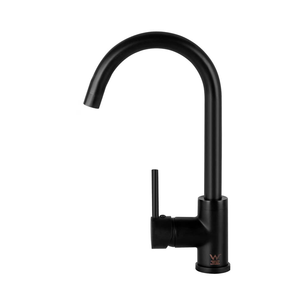 Kitchen Mixer Tap Gooseneck 360° Swivel Brass 4 Star WELS Matte Black