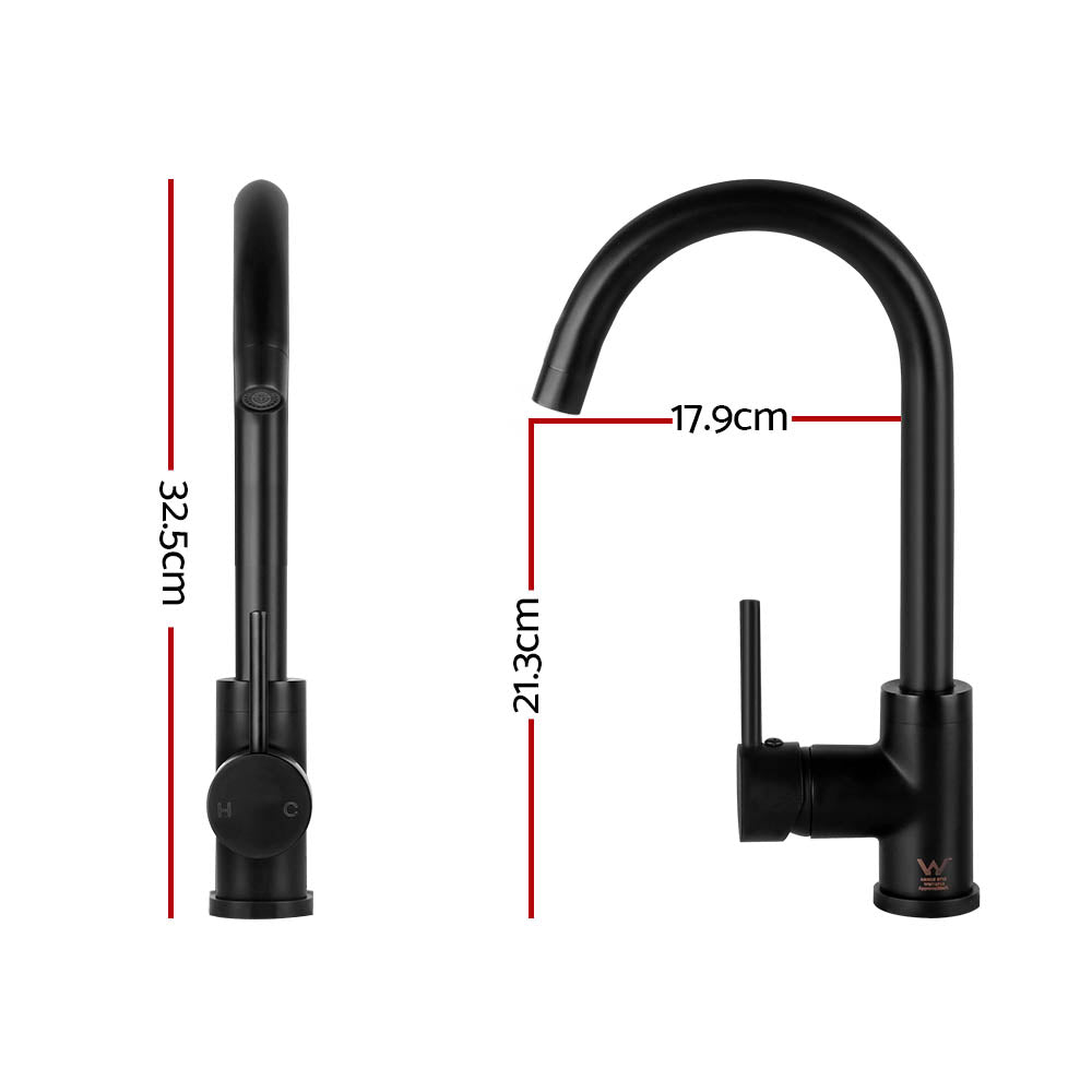 Kitchen Mixer Tap Gooseneck 360° Swivel Brass 4 Star WELS Matte Black