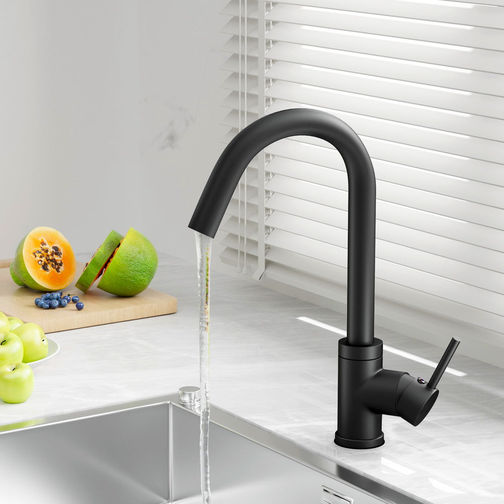 Kitchen Mixer Tap Gooseneck 360° Swivel Brass 4 Star WELS Matte Black