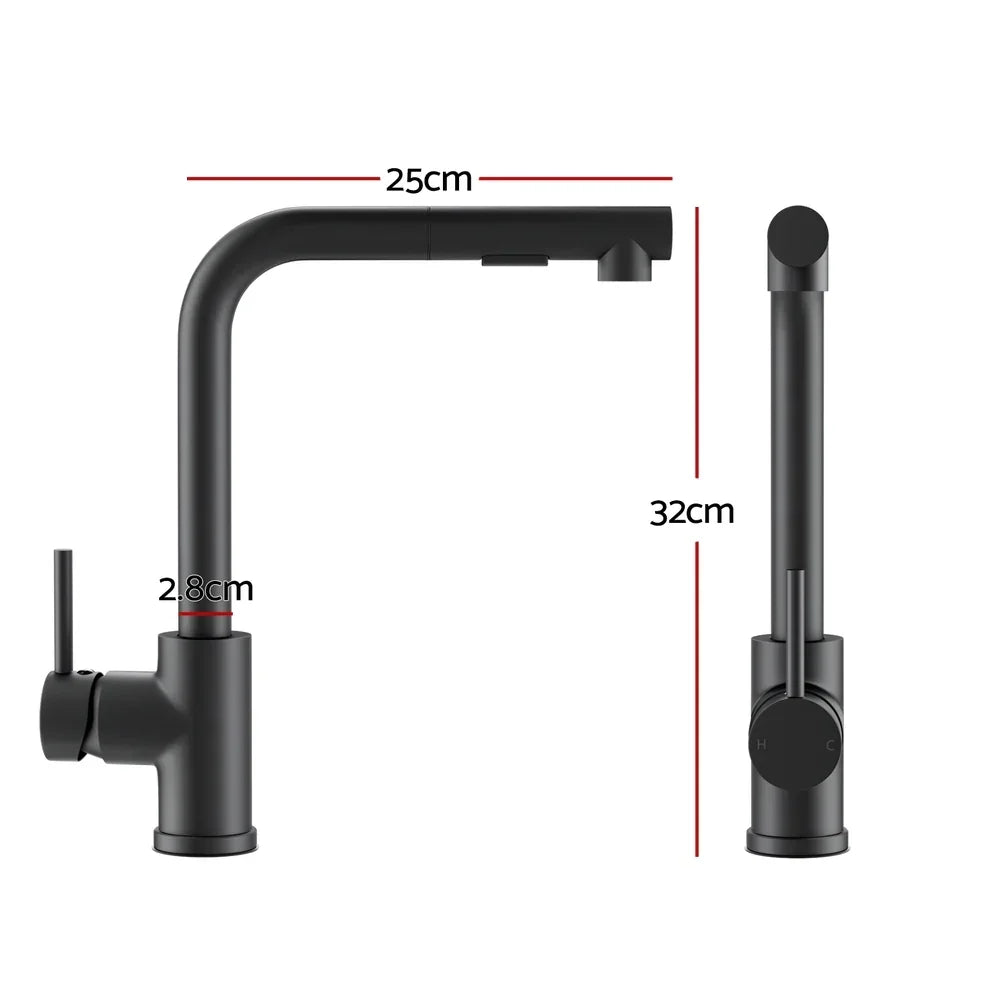 Kitchen Mixer Tap Pull Out Round 2 Mode Sink Basin Faucet Swivel WELS Black