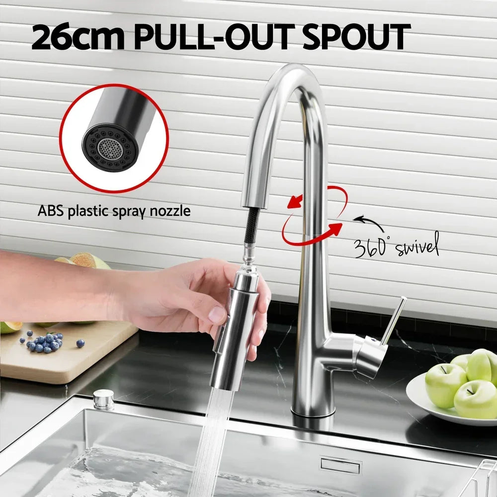 Pull‑Out Mixer Tap – Chrome, WaterMark, WELS 5‑Star 5L/min, 360° Swivel