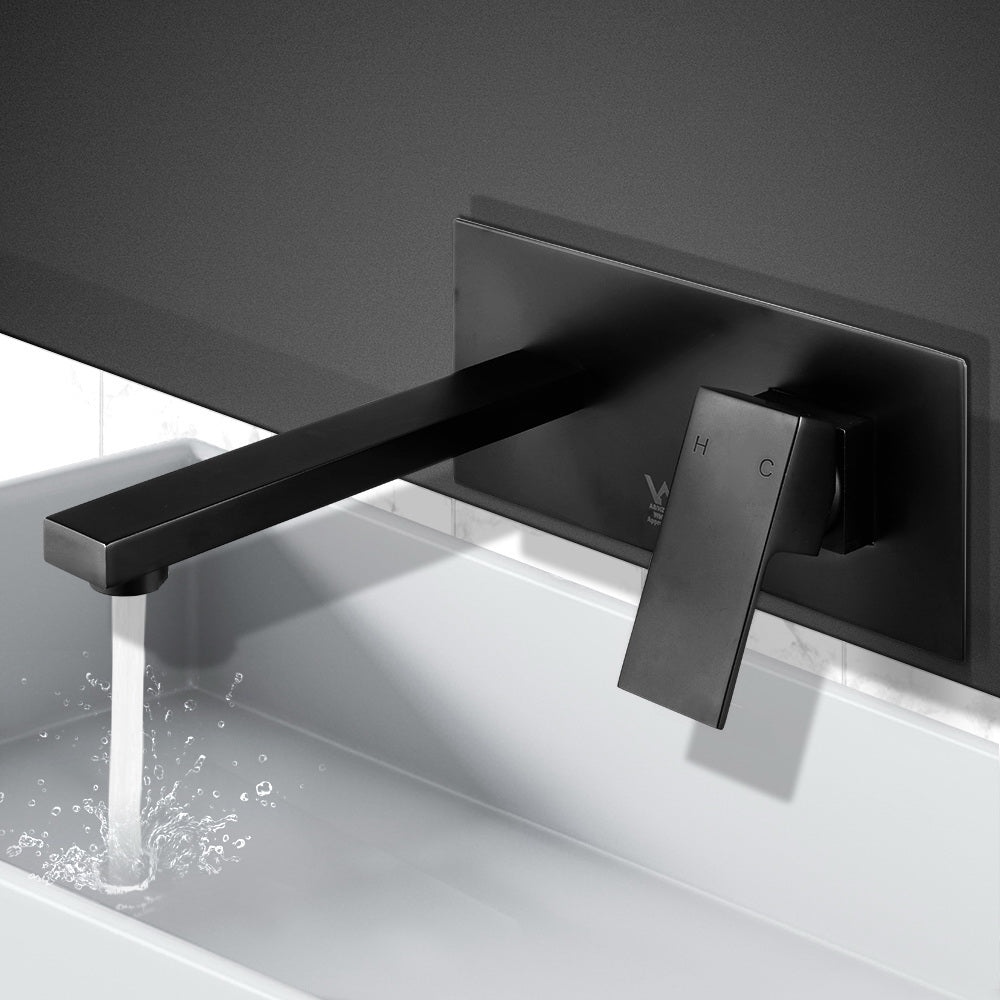 Allegra Matte Black Wall Mixer Tap Brass Bathroom Hot Cold Faucet G1/2