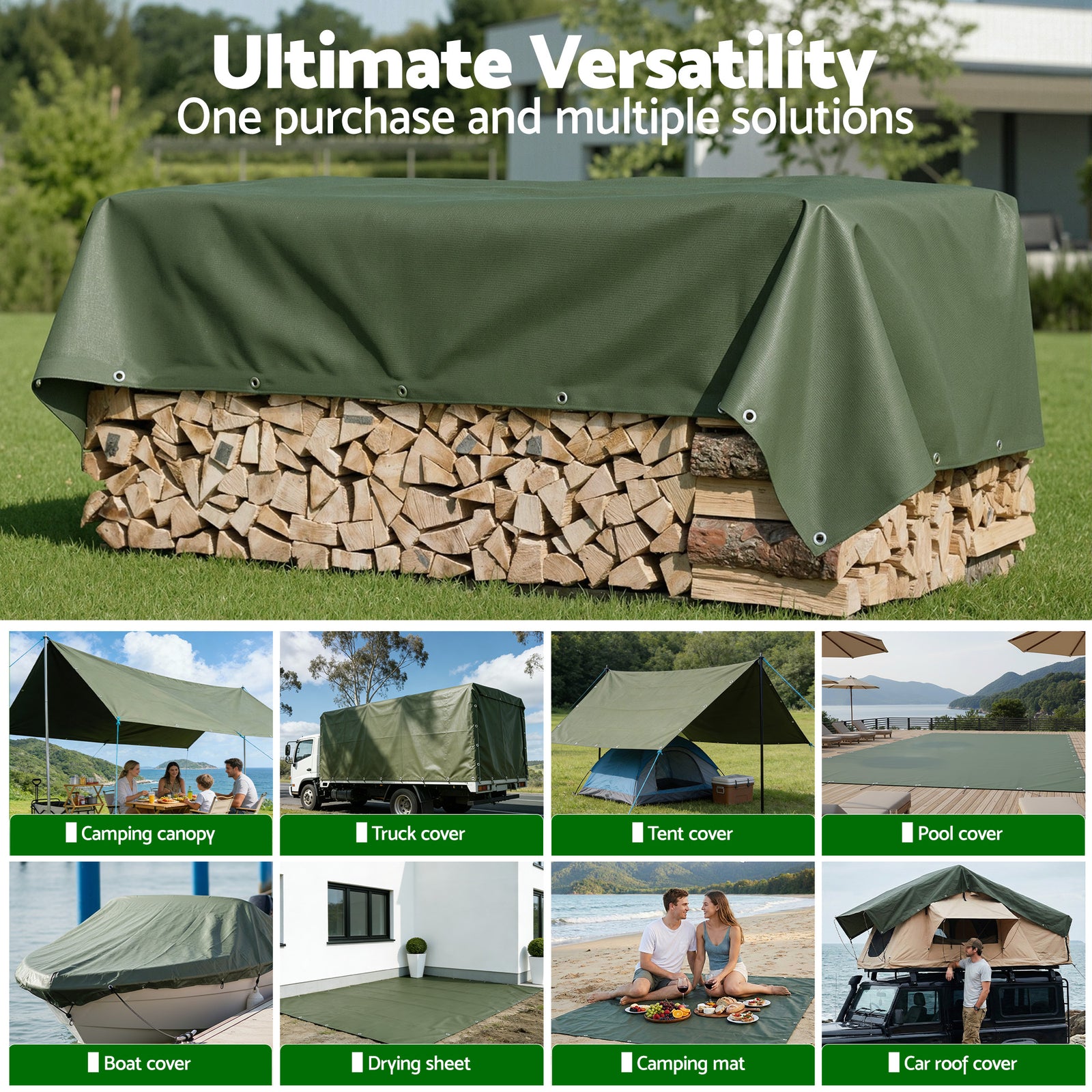 4x6m Tarp Tarpaulin 600GSM Camping Canvas Heavy Duty Water Resistant
