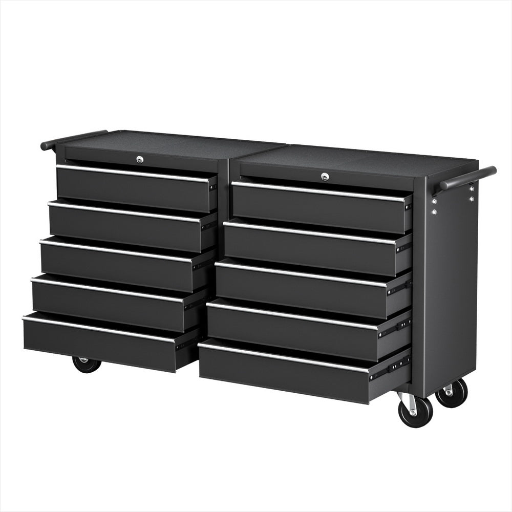 Tool Chest Trolley 10 Drawers Toolbox Storage Black