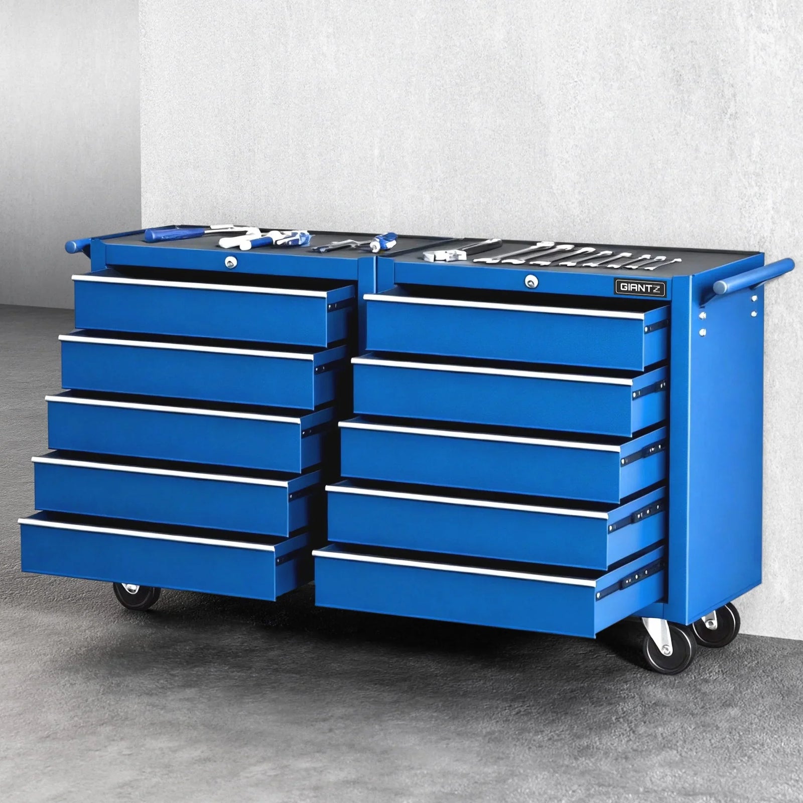 Tool Chest Trolley 10 Drawers Toolbox Storage Blue