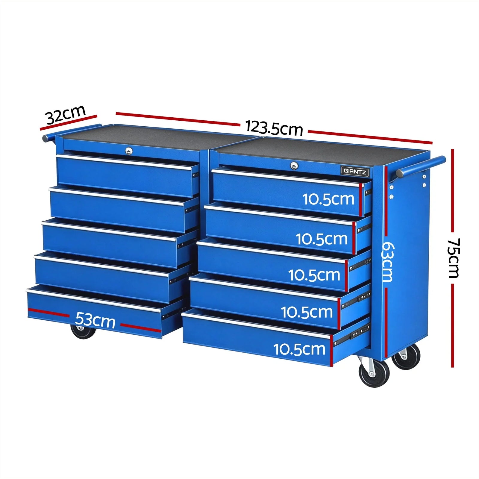Tool Chest Trolley 10 Drawers Toolbox Storage Blue