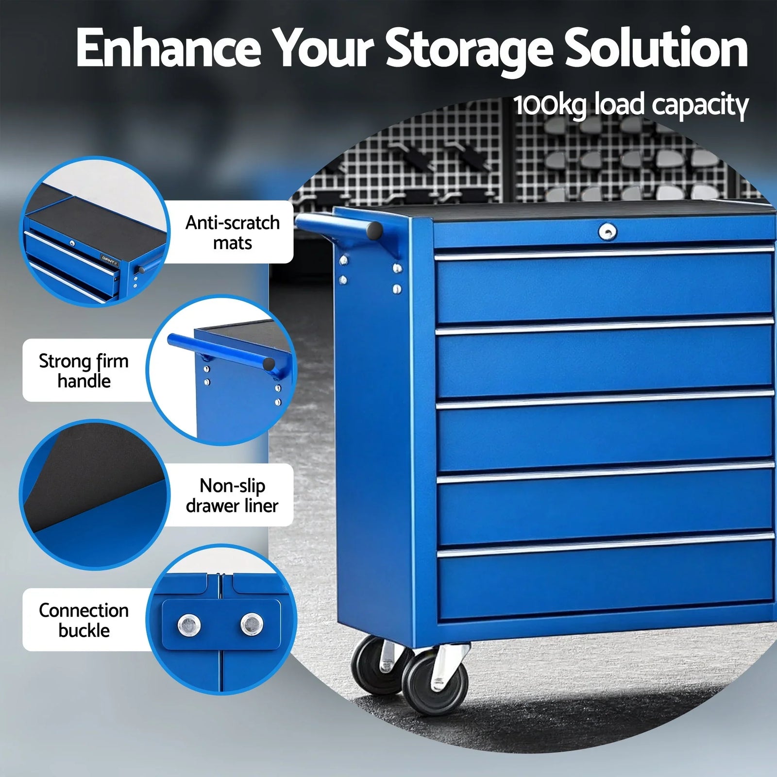 Tool Chest Trolley 10 Drawers Toolbox Storage Blue