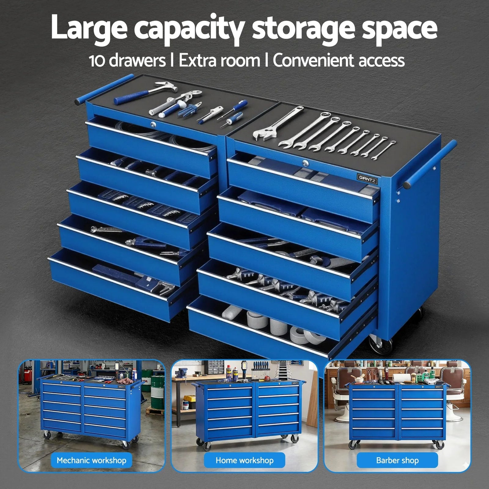 Tool Chest Trolley 10 Drawers Toolbox Storage Blue