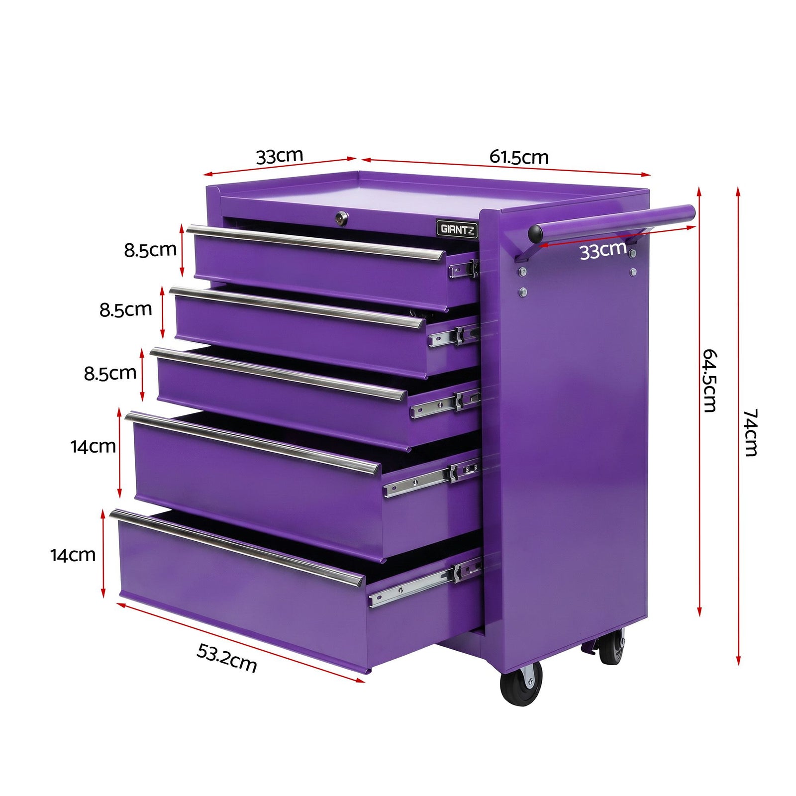 5 Drawer Tool Trolley Steel Storage Cabinet Mobile Workshop Purple