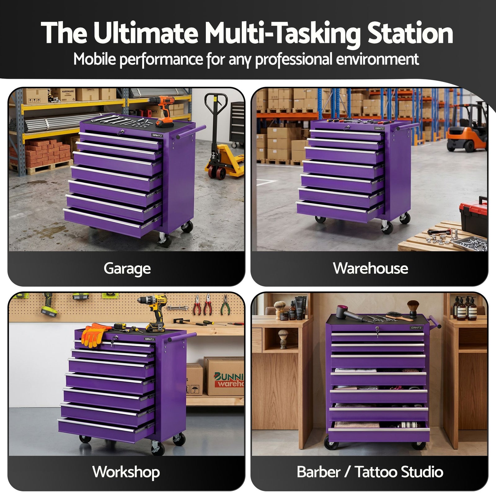 7-Drawer Tool Chest Trolley Cabinet Toolbox Heavy Duty Garage Storage Organiser Purple