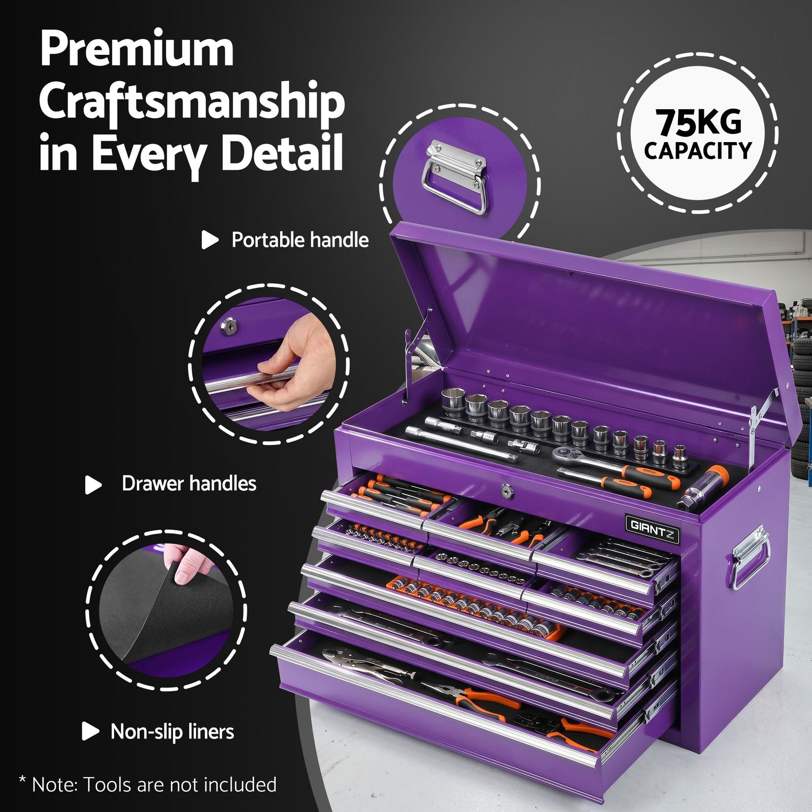 9 Drawer Tool Chest Steel Storage Cabinet Workshop Organizer Purple