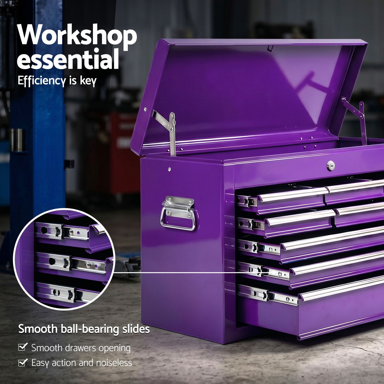 9 Drawer Tool Chest Steel Storage Cabinet Workshop Organizer Purple