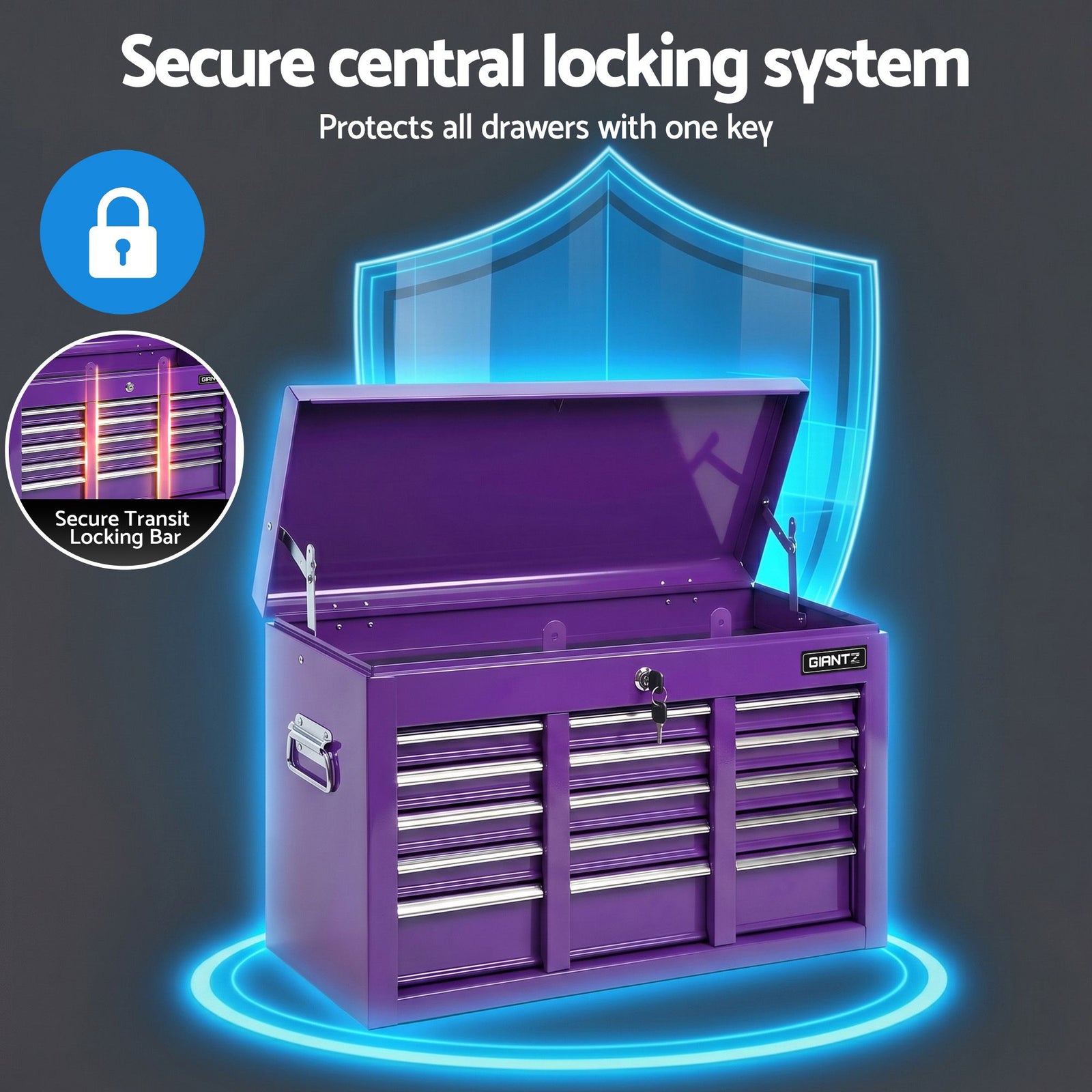 9 Drawer Tool Chest Steel Storage Cabinet Workshop Organizer Purple
