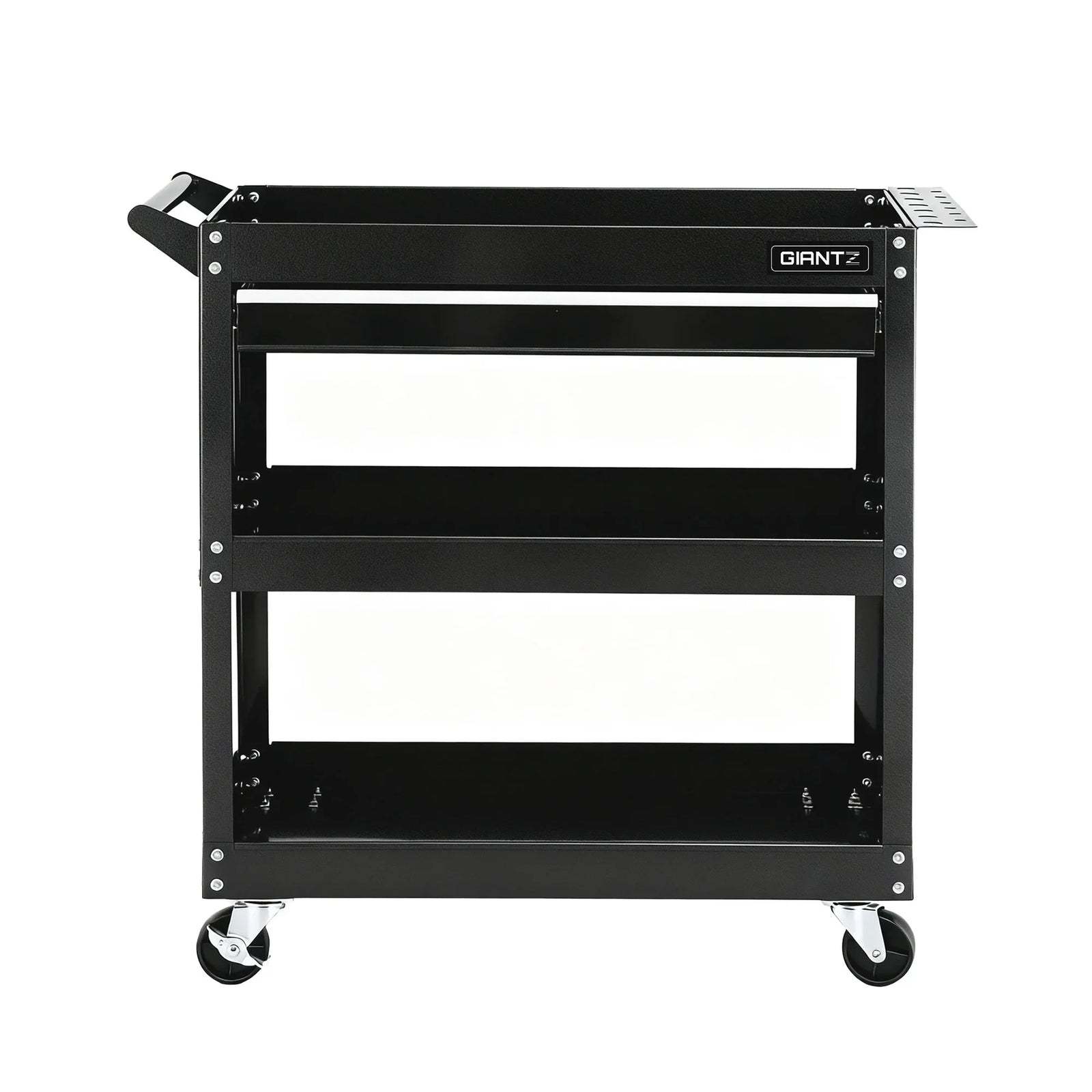 Tool Trolley Cart – Rolling Steel Cabinet w/ Drawer & Pegboard, Black/Red