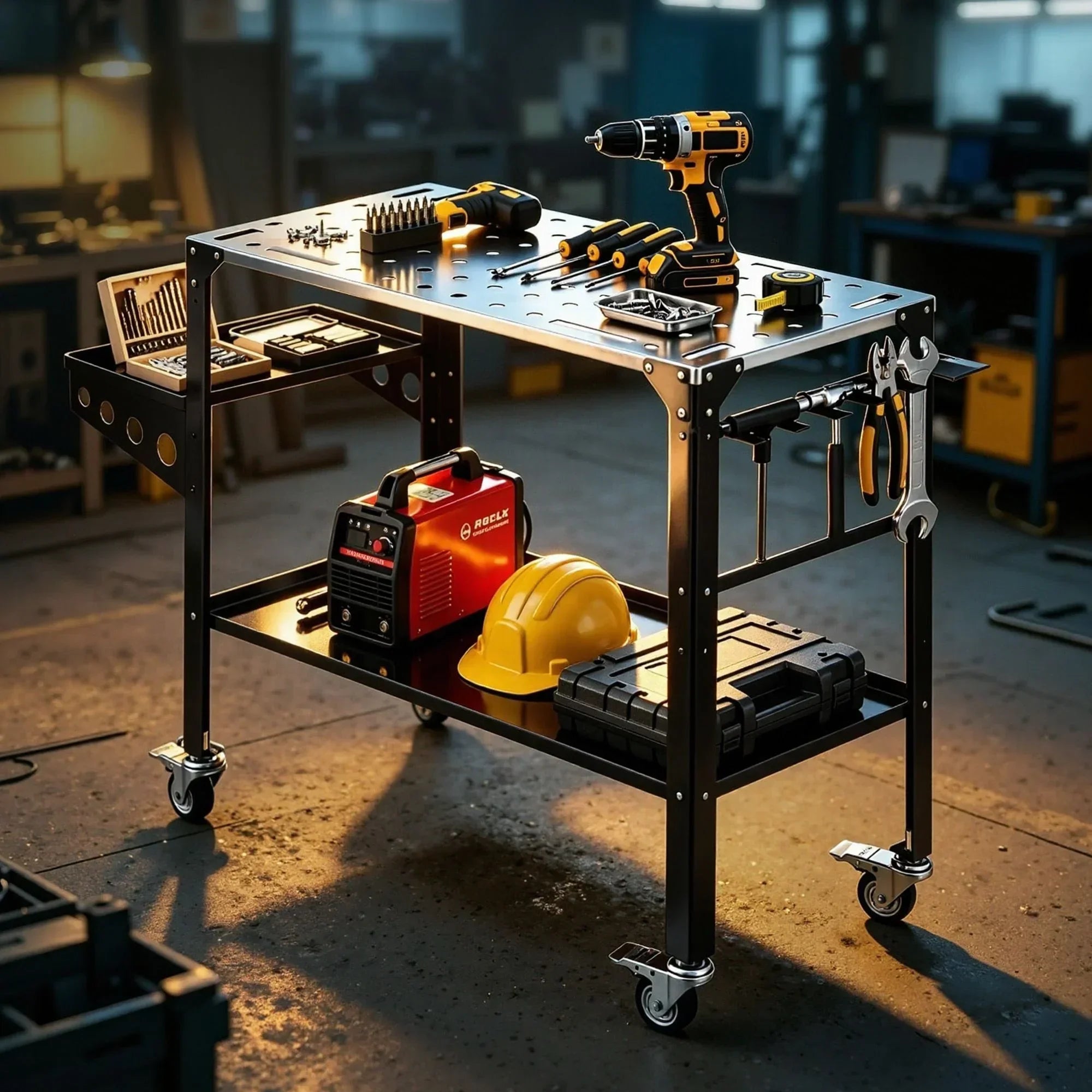 Welding Table Cart with Tool Storage 130KG Capacity Mobile Workstation